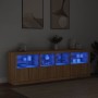 Sideboard with LED lights Sonoma oak 202x37x67 cm by , Sideboards - Ref: Foro24-3209011, Price: 212,52 €, Discount: %