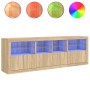 Sideboard with LED lights Sonoma oak 202x37x67 cm by , Sideboards - Ref: Foro24-3209011, Price: 212,52 €, Discount: %