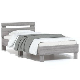 Sonoma gray engineered wood bed with headboard 90x200 cm by , Beds and slatted bases - Ref: Foro24-838538, Price: 83,10 €, Di...