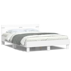 Bed frame with headboard and white LED lights 150x200 cm by , Beds and slatted bases - Ref: Foro24-3207539, Price: 158,99 €, ...