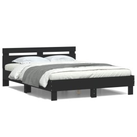 Bed frame with headboard and LED lights black 140x200 cm by , Beds and slatted bases - Ref: Foro24-3207547, Price: 200,15 €, ...