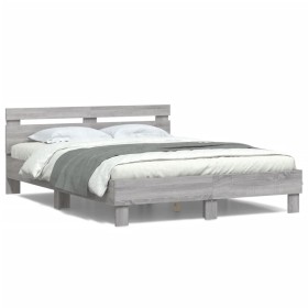 Sonoma gray headboard bed frame and LED lights 140x200 cm by , Beds and slatted bases - Ref: Foro24-3207551, Price: 169,09 €,...