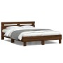 Oak brown headboard bed frame and LED lights 150x200 cm by , Beds and slatted bases - Ref: Foro24-3207545, Price: 155,94 €, D...