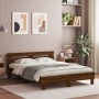 Oak brown headboard bed frame and LED lights 150x200 cm by , Beds and slatted bases - Ref: Foro24-3207545, Price: 155,94 €, D...