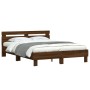 Oak brown headboard bed frame and LED lights 150x200 cm by , Beds and slatted bases - Ref: Foro24-3207545, Price: 155,94 €, D...