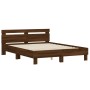 Oak brown headboard bed frame and LED lights 150x200 cm by , Beds and slatted bases - Ref: Foro24-3207545, Price: 155,94 €, D...