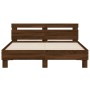 Oak brown headboard bed frame and LED lights 150x200 cm by , Beds and slatted bases - Ref: Foro24-3207545, Price: 155,94 €, D...