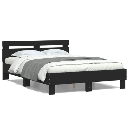 Bed frame with black engineered wood headboard 120x200 cm by , Beds and slatted bases - Ref: Foro24-3207428, Price: 153,86 €,...