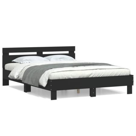 Estructura cama con cabecero madera ingeniería negro 140x190 cm de , Camas y somieres - Ref: Foro24-3207435, Precio: 161,99 €...