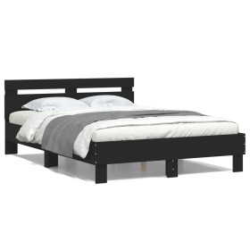 Bed frame with black engineered wood headboard 135x190 cm by , Beds and slatted bases - Ref: Foro24-3207442, Price: 128,19 €,...