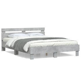 Concrete gray engineered wood bed with headboard 140x190 cm by , Beds and slatted bases - Ref: Foro24-3207437, Price: 155,99 ...