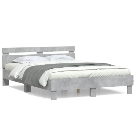 Concrete gray engineered wood bed with headboard 140x190 cm by , Beds and slatted bases - Ref: Foro24-3207437, Price: 153,08 ...