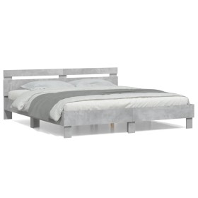 Cama con cabecero madera de ingeniería gris hormigón 160x200 cm de , Camas y somieres - Ref: Foro24-3207409, Precio: 149,99 €...