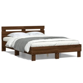 Oak brown engineered wood bed with headboard 120x190 cm by , Beds and slatted bases - Ref: Foro24-3207454, Price: 146,53 €, D...