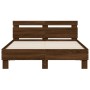 Oak brown engineered wood bed with headboard 120x190 cm by , Beds and slatted bases - Ref: Foro24-3207454, Price: 146,53 €, D...