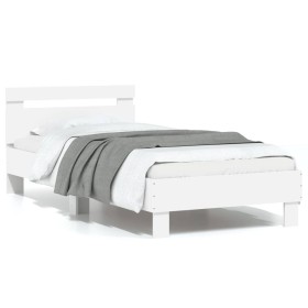 White engineered wood bed frame with headboard 90x200 cm by , Beds and slatted bases - Ref: Foro24-838533, Price: 84,03 €, Di...