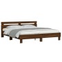 Estructura de cama cabecero y luces LED marrón roble 200x200 cm de , Camas y somieres - Ref: Foro24-3207524, Precio: 175,99 €...