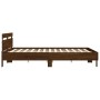 Oak brown headboard bed frame and LED lights 200x200 cm by , Beds and slatted bases - Ref: Foro24-3207524, Price: 175,46 €, D...