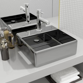 Sink with overflow 41x41x15 cm ceramic silver by vidaXL, Sinks - Ref: Foro24-143477, Price: 63,97 €, Discount: %