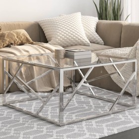 Silver stainless steel and tempered glass coffee table by , Coffee table - Ref: Foro24-349945, Price: 170,99 €, Discount: %