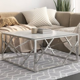 Silver stainless steel and tempered glass coffee table by , Coffee table - Ref: Foro24-349947, Price: 164,96 €, Discount: %