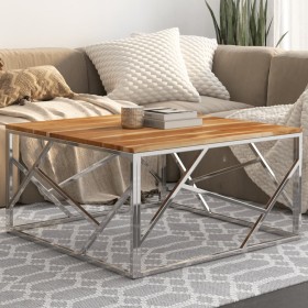 Silver stainless steel and solid acacia wood coffee table by , Coffee table - Ref: Foro24-349951, Price: 147,11 €, Discount: %