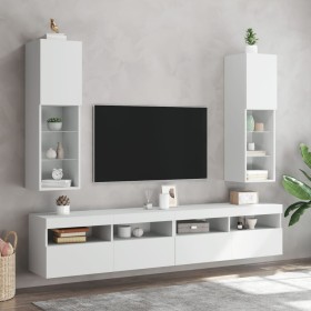 TV cabinets with LED lights 2 pcs white 30.5x30x102 cm by , TV Furniture - Ref: Foro24-837016, Price: 118,86 €, Discount: %