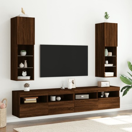 TV cabinets with LED lights 2 pcs oak brown 30.5x30x102 cm by , TV Furniture - Ref: Foro24-837028, Price: 97,74 €, Discount: %