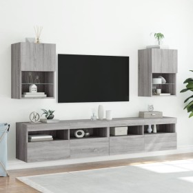 TV cabinets with LED lights 2 pcs Sonoma gray 40.5x30x60 cm by , TV Furniture - Ref: Foro24-837040, Price: 96,55 €, Discount: %