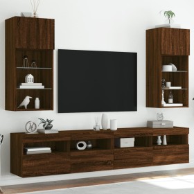 Muebles de TV con luces LED 2 uds marrón roble 40,5x30x90 cm de , Muebles TV - Ref: Foro24-837056, Precio: 100,99 €, Descuent...