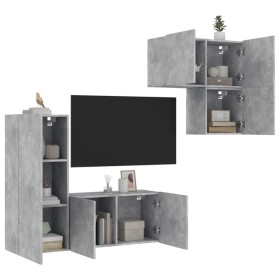 Wall TV cabinets 4 pieces engineered wood concrete gray by , TV Furniture - Ref: Foro24-3216431, Price: 168,47 €, Discount: %