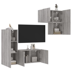 TV Wall Cabinets 4 Pieces Sonoma Gray Engineered Wood by , TV Furniture - Ref: Foro24-3216433, Price: 176,24 €, Discount: %