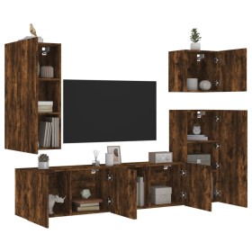 Wall TV cabinets 5 pieces engineered wood smoked oak by , TV Furniture - Ref: Foro24-3216450, Price: 214,79 €, Discount: %