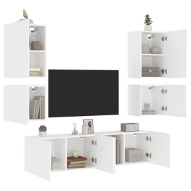 Wall TV cabinets 6 pieces engineered wood white by , TV Furniture - Ref: Foro24-3216471, Price: 197,73 €, Discount: %