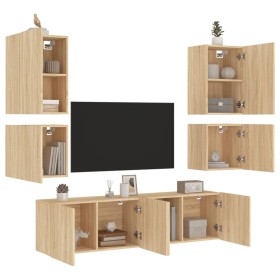 Wall TV cabinets 6 pieces engineered wood Sonoma oak by , TV Furniture - Ref: Foro24-3216473, Price: 192,55 €, Discount: %