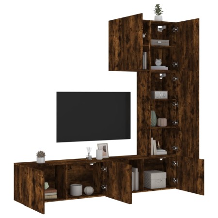 Wall TV cabinets 5 pieces engineered wood smoked oak by , TV Furniture - Ref: Foro24-3216486, Price: 231,67 €, Discount: %