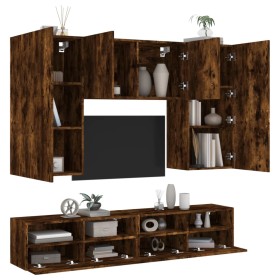 Wall TV cabinets 5 pieces engineered wood smoked oak by , TV Furniture - Ref: Foro24-3216522, Price: 232,99 €, Discount: %