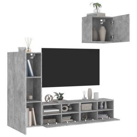 Wall TV cabinets 4 pieces engineered wood concrete gray by , TV Furniture - Ref: Foro24-3216503, Price: 153,10 €, Discount: %