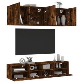 Wall TV cabinets 5 pieces engineered wood smoked oak by , TV Furniture - Ref: Foro24-3216515, Price: 167,75 €, Discount: %