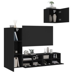 Muebles de TV de pared 4 piezas madera de ingeniería negro de , Muebles TV - Ref: Foro24-3216501, Precio: 149,36 €, Descuento: %