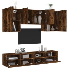 Wall TV cabinets 5 pieces engineered wood smoked oak by , TV Furniture - Ref: Foro24-3216529, Price: 196,99 €, Discount: %