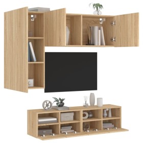 Muebles de TV de pared 4 pzas madera de ingeniería roble Sonoma de , Muebles TV - Ref: Foro24-3216534, Precio: 165,99 €, Desc...