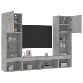 TV wall furniture with LED 5 pieces concrete gray engineered wood by , TV Furniture - Ref: Foro24-3216693, Price: 226,03 €, D...