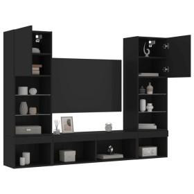 Muebles de TV de pared con LED 5 pzas madera ingeniería negro de , Muebles TV - Ref: Foro24-3216691, Precio: 236,45 €, Descue...