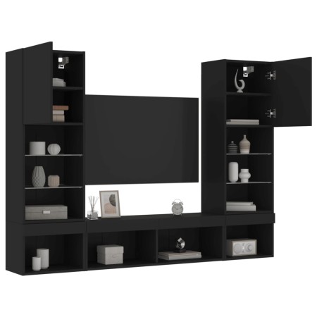 Muebles de TV de pared con LED 5 pzas madera ingeniería negro de , Muebles TV - Ref: Foro24-3216691, Precio: 222,99 €, Descue...