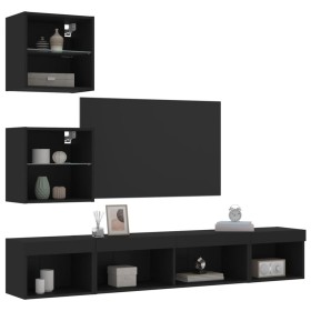 Wall TV cabinets with LED 5 pieces black engineered wood by , TV Furniture - Ref: Foro24-3216698, Price: 140,99 €, Discount: %