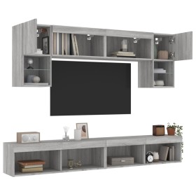 TV wall furniture with LED 6 pieces engineered wood gray Sonoma by , TV Furniture - Ref: Foro24-3216709, Price: 206,99 €, Dis...