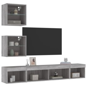 TV wall furniture with LED 5 pieces engineered wood gray Sonoma by , TV Furniture - Ref: Foro24-3216702, Price: 148,84 €, Dis...