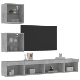 TV wall furniture with LED 5 pieces concrete gray engineered wood by , TV Furniture - Ref: Foro24-3216700, Price: 141,53 €, D...