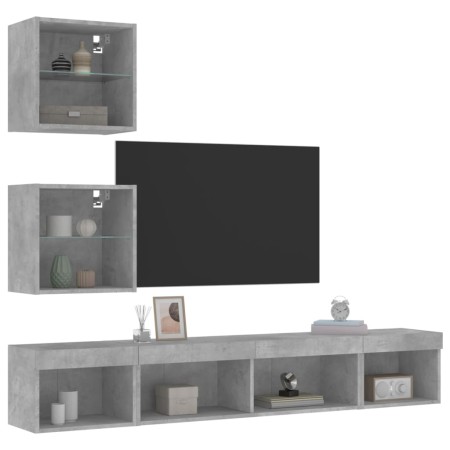 TV wall furniture with LED 5 pieces concrete gray engineered wood by , TV Furniture - Ref: Foro24-3216700, Price: 141,99 €, D...